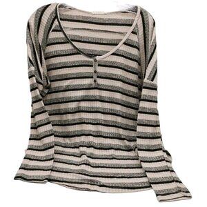 Lush Striped Lightweight Sweater Shirt Top Medium Navy Blue Cream
